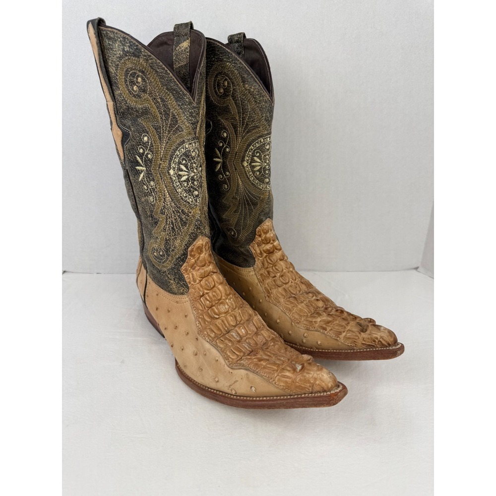 Denver Mountain Boots Mens 9.5 Ostrich Caiman Snip Toe Cowboy Boots L9040 E930‎